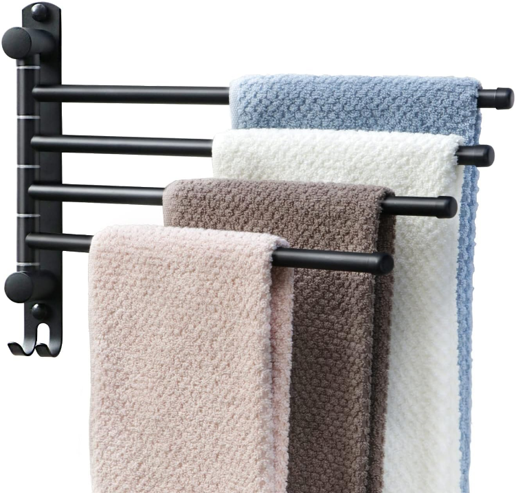 Black Towel Rack JSVER Swivel Towel Rack Wall Mounted, SUS304 Stainless Steel Towel Bar, Space Saving Towel Holder, Towel Racks for Bathroom