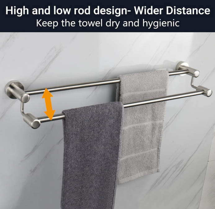 Double Bath Towel Bar - Thicken SUS304 Stainless Steel Towel Rack for Bathroom, Bathroom Accessories Double Towel Rod Heavy Duty Wall Mounted Towel Holder (Brushed,24IN)