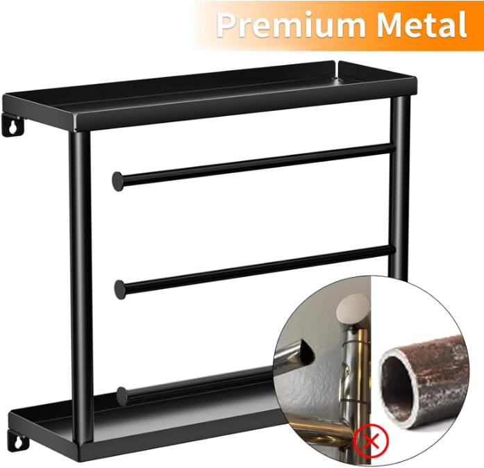 Swivel Towel Rack,Bathroom Towel Racks with 3 Swing arm Towel bar,Bathroom Towel Rack with Shelf,Space Saving Wall Towel Rack,Swivel Towel bar for Bathroom, Kitchen,Black