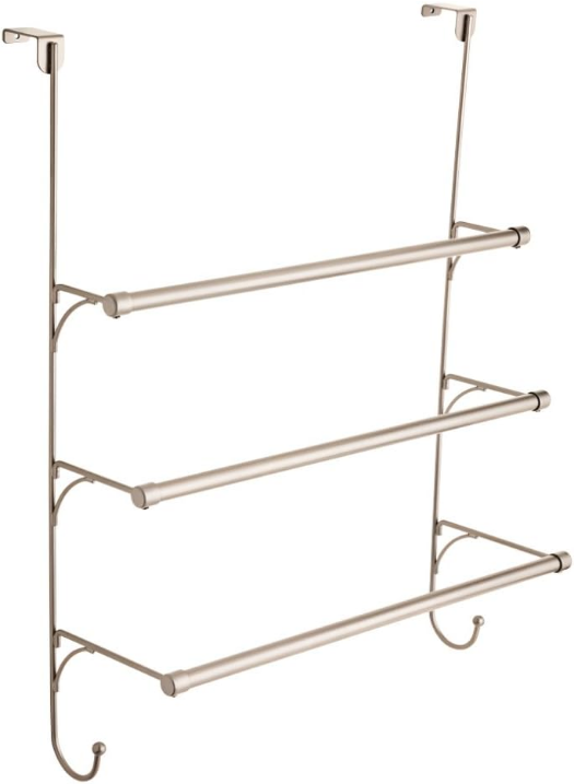 Over The Door Triple Towel Rack with Hooks, Satin Nickel -bathroom Towel Holder, -bathroom Accessories, 193153-FN 18.66 x 8.27 x 24.57 Inches