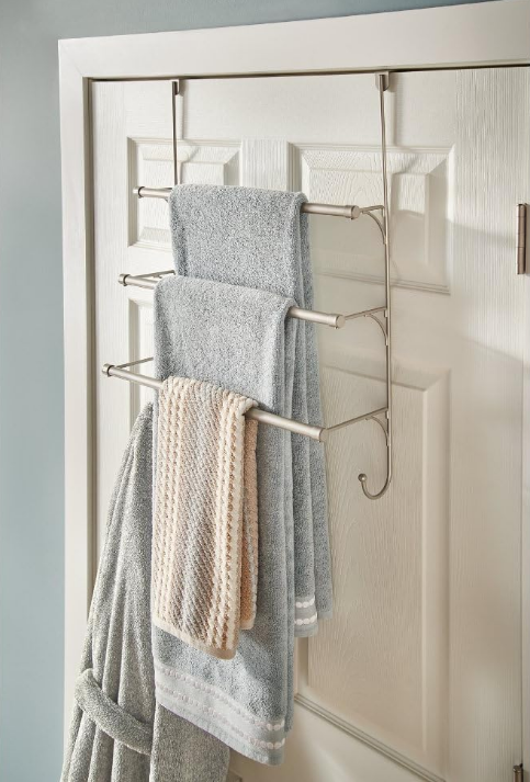Over The Door Triple Towel Rack with Hooks, Satin Nickel -bathroom Towel Holder, -bathroom Accessories, 193153-FN 18.66 x 8.27 x 24.57 Inches