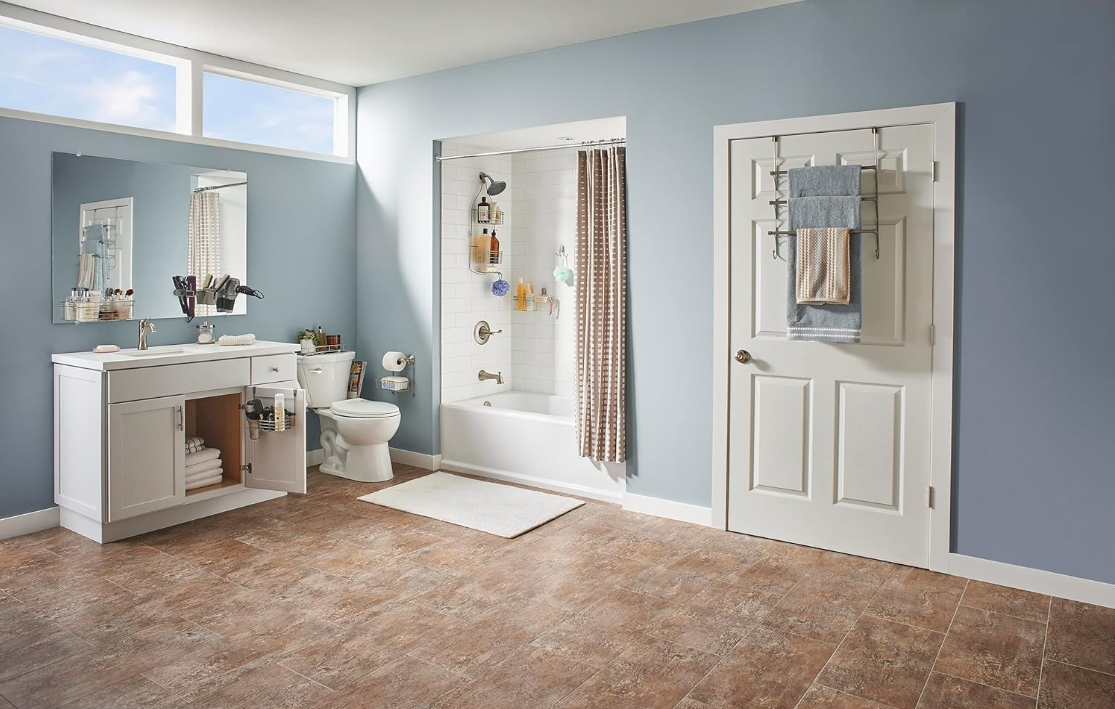 Over The Door Triple Towel Rack with Hooks, Satin Nickel -bathroom Towel Holder, -bathroom Accessories, 193153-FN 18.66 x 8.27 x 24.57 Inches