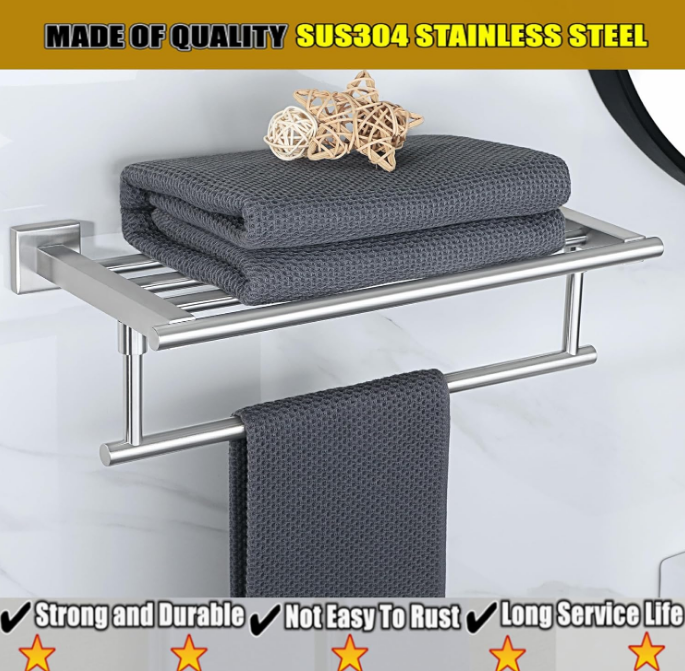 16 Inch Towel Racks for Bathroom, Towel Rack Wall Wounted with Tower Bars, SUS 304 Stainless Steel Bathroom Shelf, Heavy Duty Hand Towel Holder (Brushed Nickel)