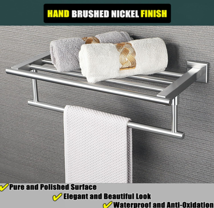 16 Inch Towel Racks for Bathroom, Towel Rack Wall Wounted with Tower Bars, SUS 304 Stainless Steel Bathroom Shelf, Heavy Duty Hand Towel Holder (Brushed Nickel)