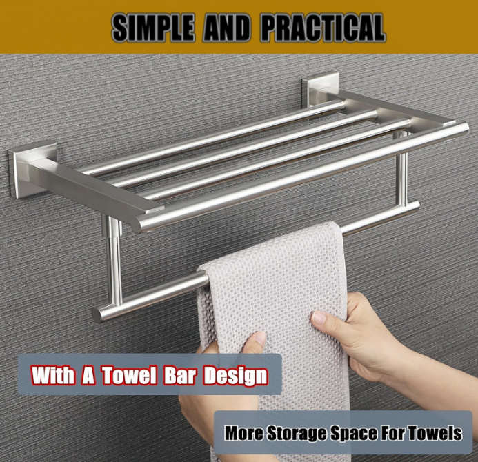 16 Inch Towel Racks for Bathroom, Towel Rack Wall Wounted with Tower Bars, SUS 304 Stainless Steel Bathroom Shelf, Heavy Duty Hand Towel Holder (Brushed Nickel)