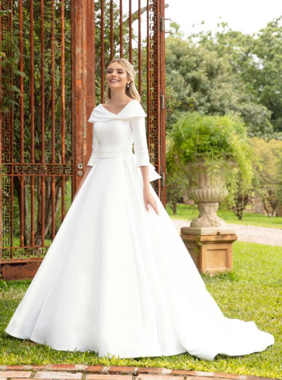 vestido noiva minimalista, inspiração princesa. Em zibeline branca.