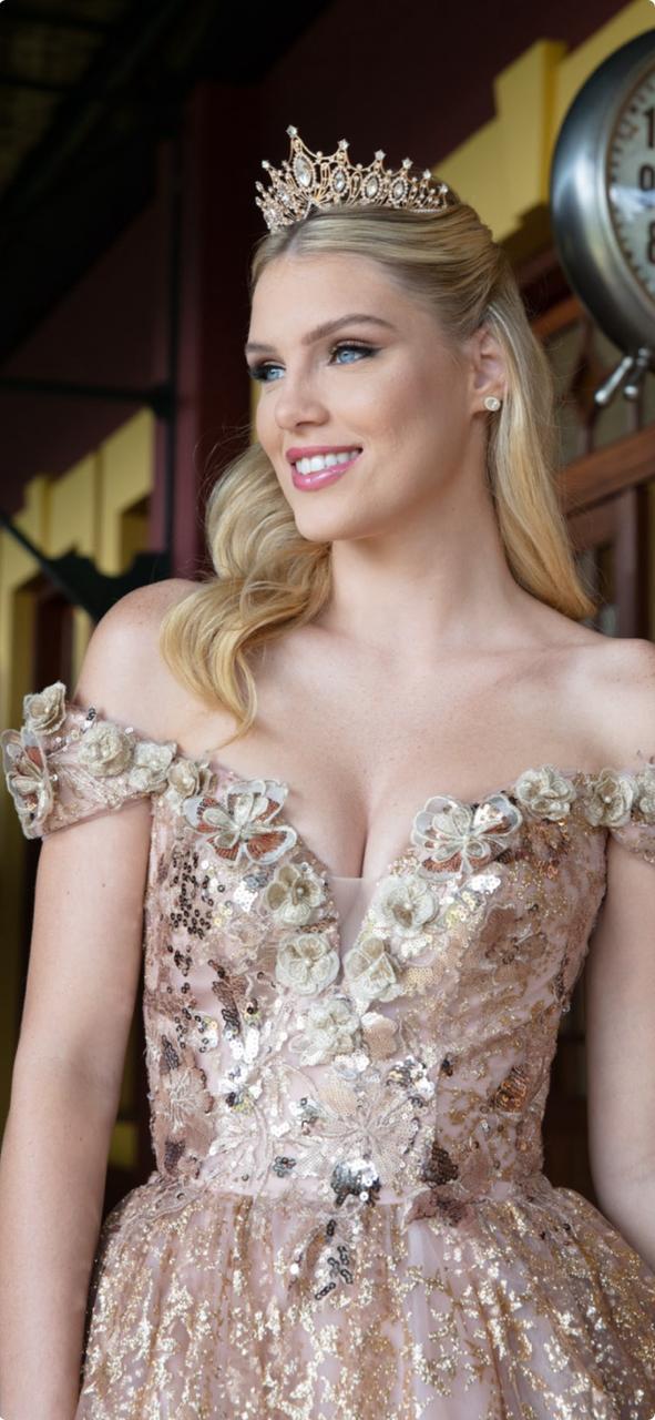 Vestido debutante curto e saia longa removível, (DOURADO).