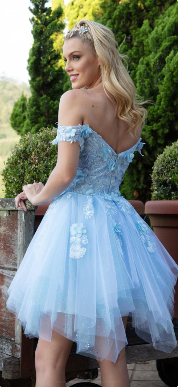 Vestido debutante curto e saia longa(AZUL).