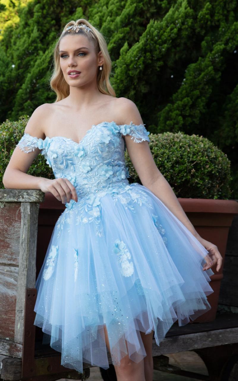 Vestido debutante curto e saia longa(AZUL).
