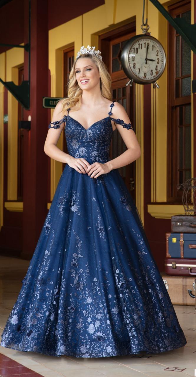 Vestido debutante longo (AZUL PETRÓLEO).