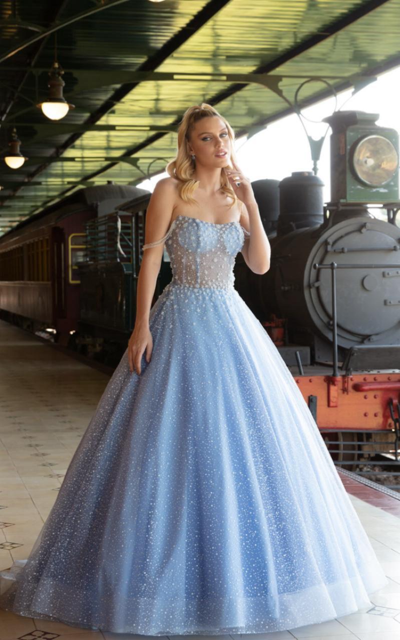 vestido debutante longo, (AZUL).