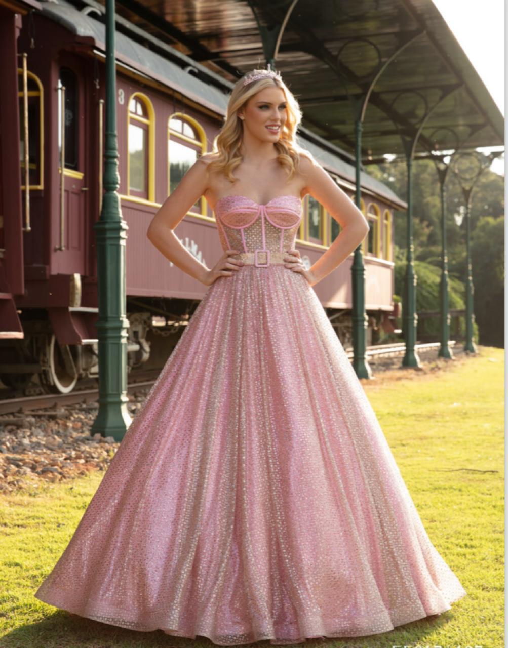 Macaquinho e saia longa removível, (PRATA C/ ROSÉ). 