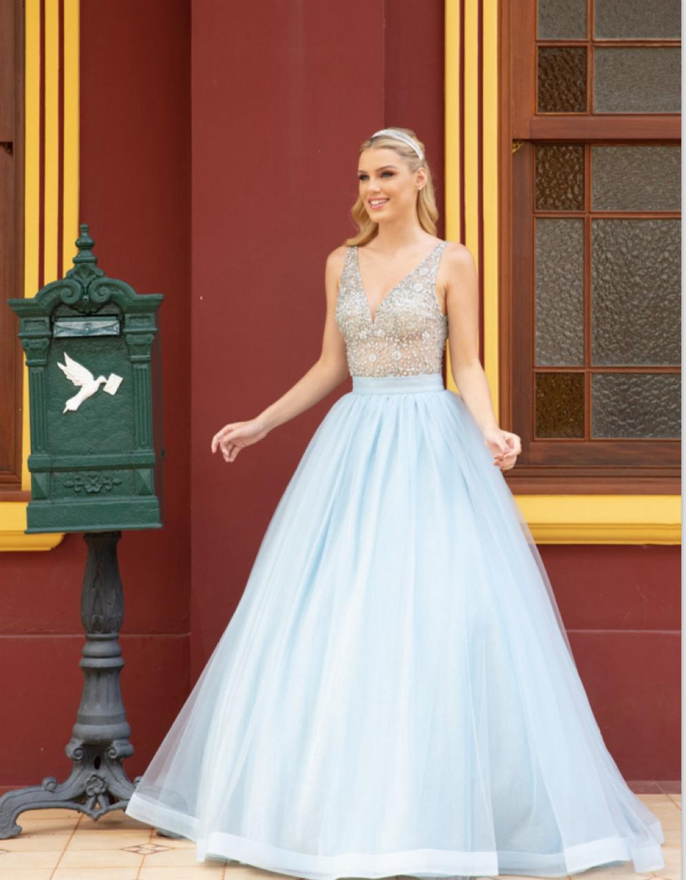 Macaquinho e saia longa removível, (AZUL).