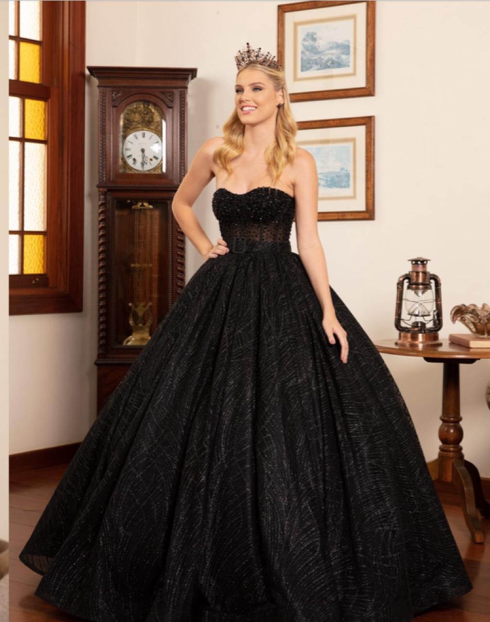 Vestido debutante curto e saia longa removível (PRETO).