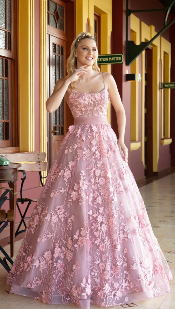 Vestido debutante curto e saia longa removível (ROSÉ).