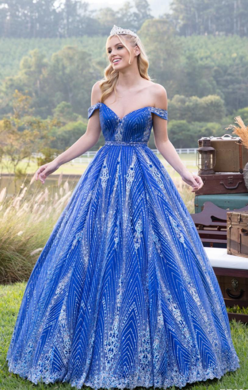 Vestido debutante curto e saia longa removível (AZUL).