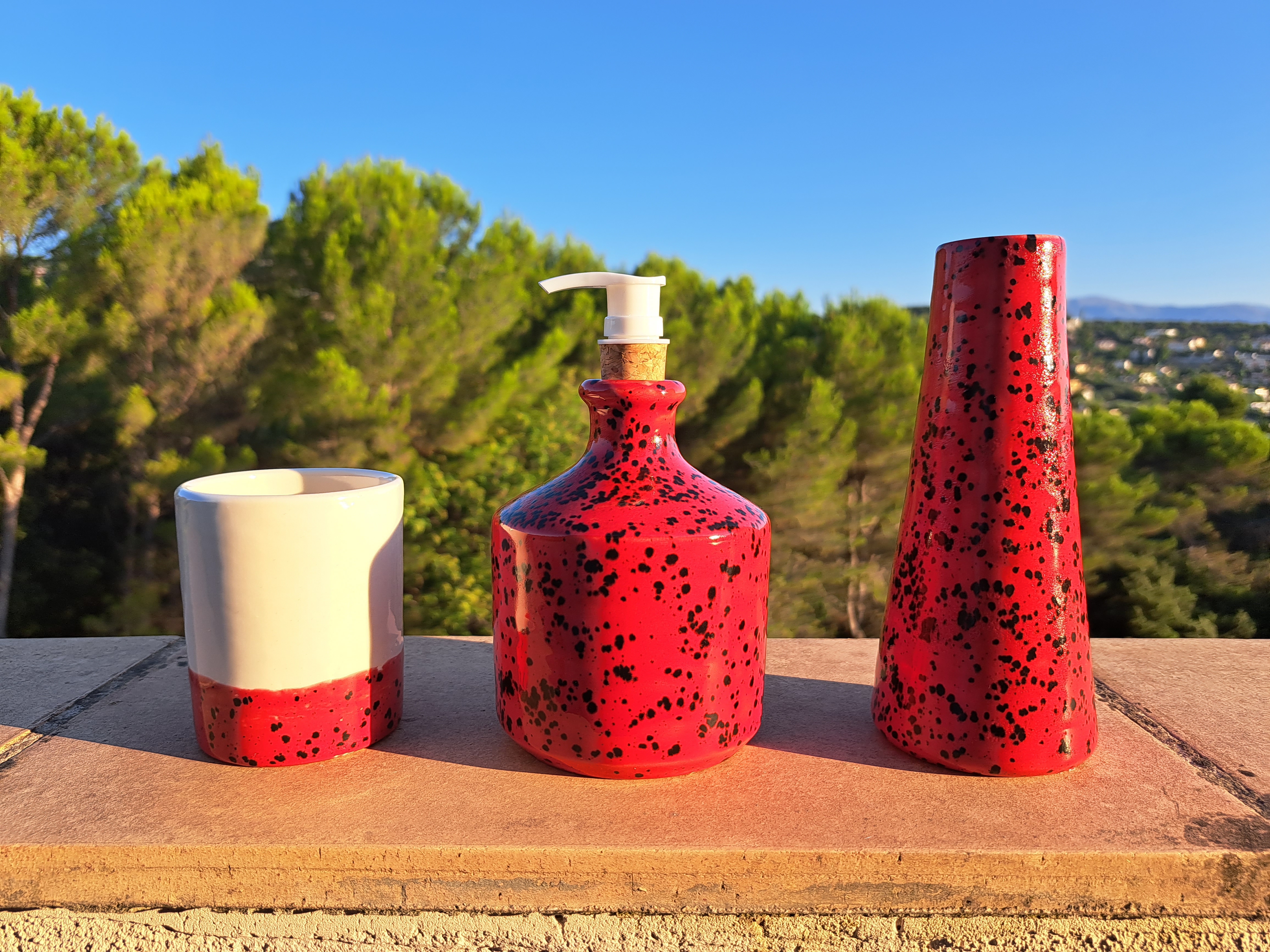Ensemble 3 pièces: distributeur de savon + verre + vase - plusieurs couleurs