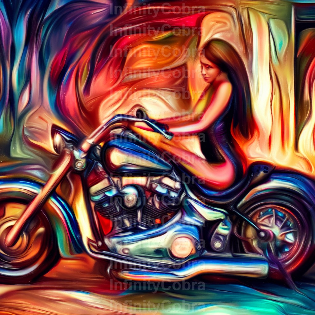 WOMAN ON MOTOCYCLE ART.