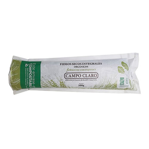 Fideos tallarines Integral con espinaca Campo Claro