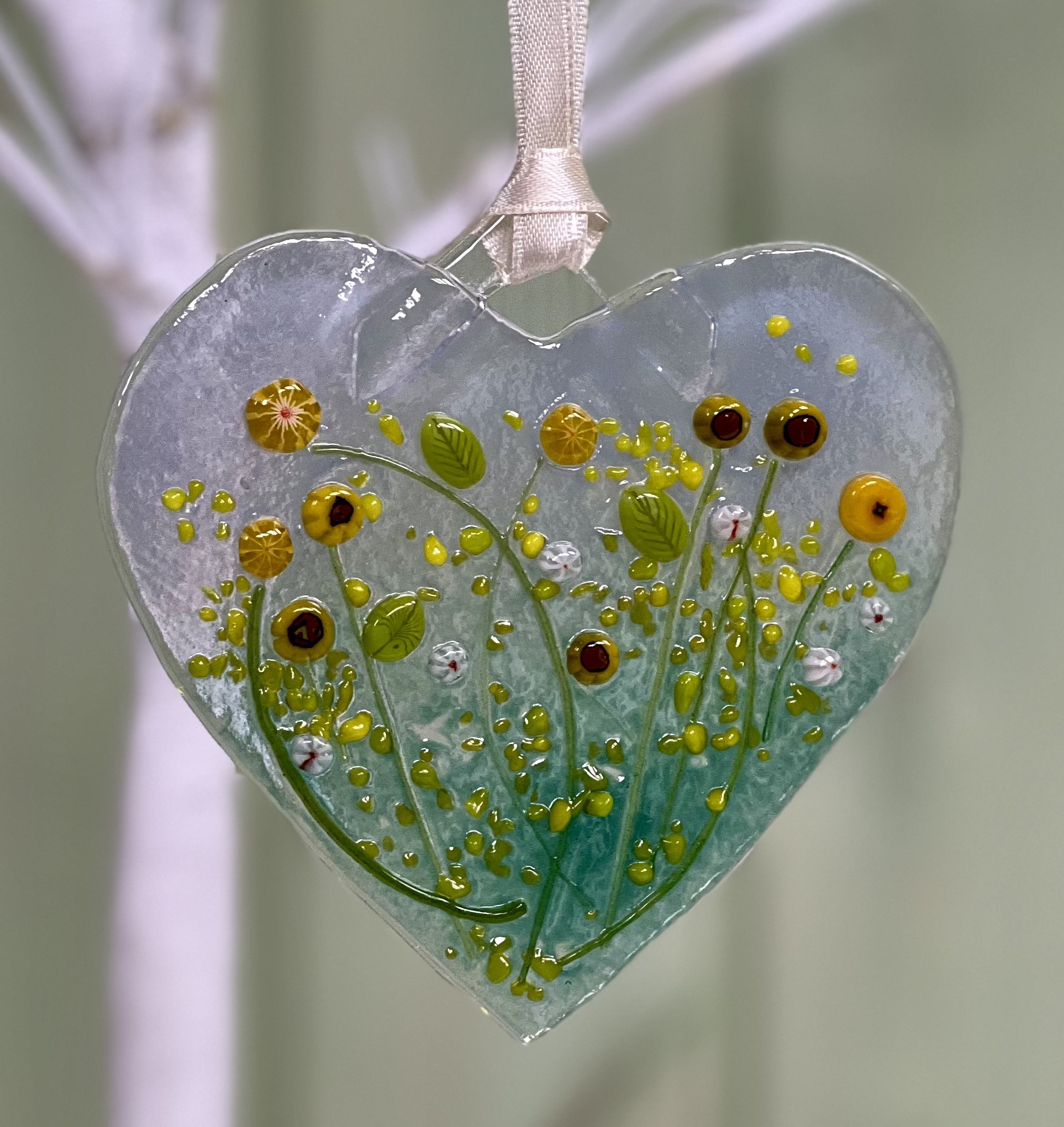 Handmade Fused Glass Hanging Hearts