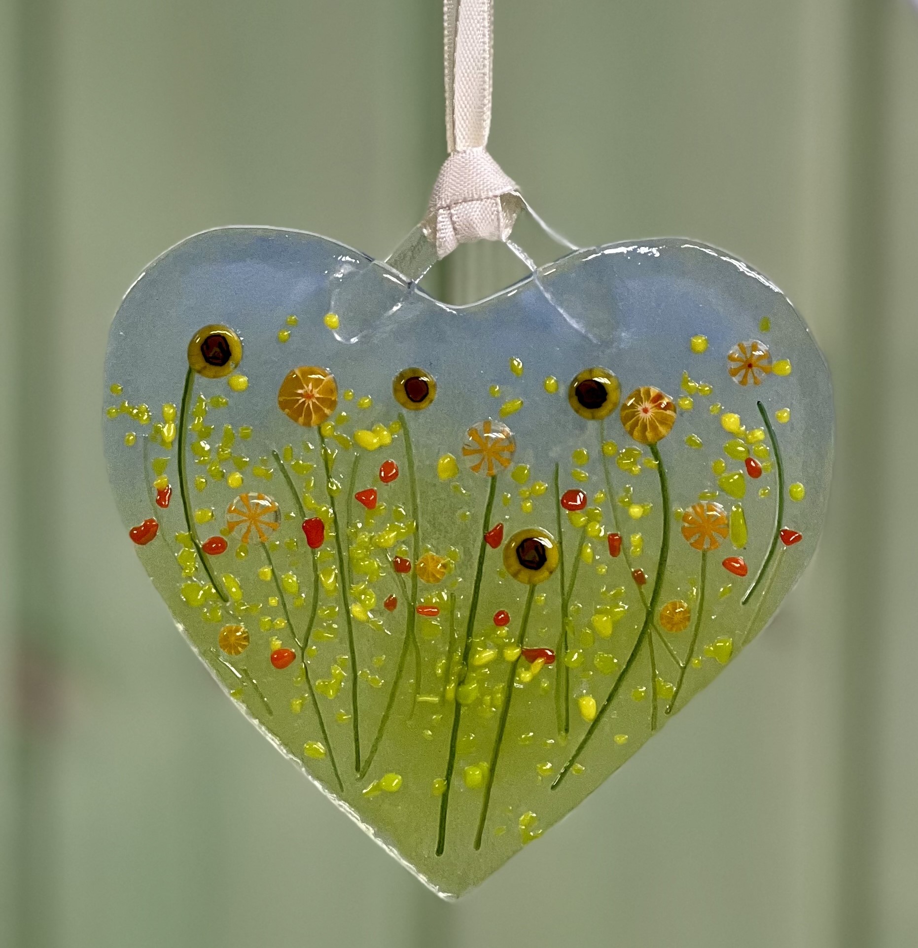 Handmade Fused Glass Hanging Hearts