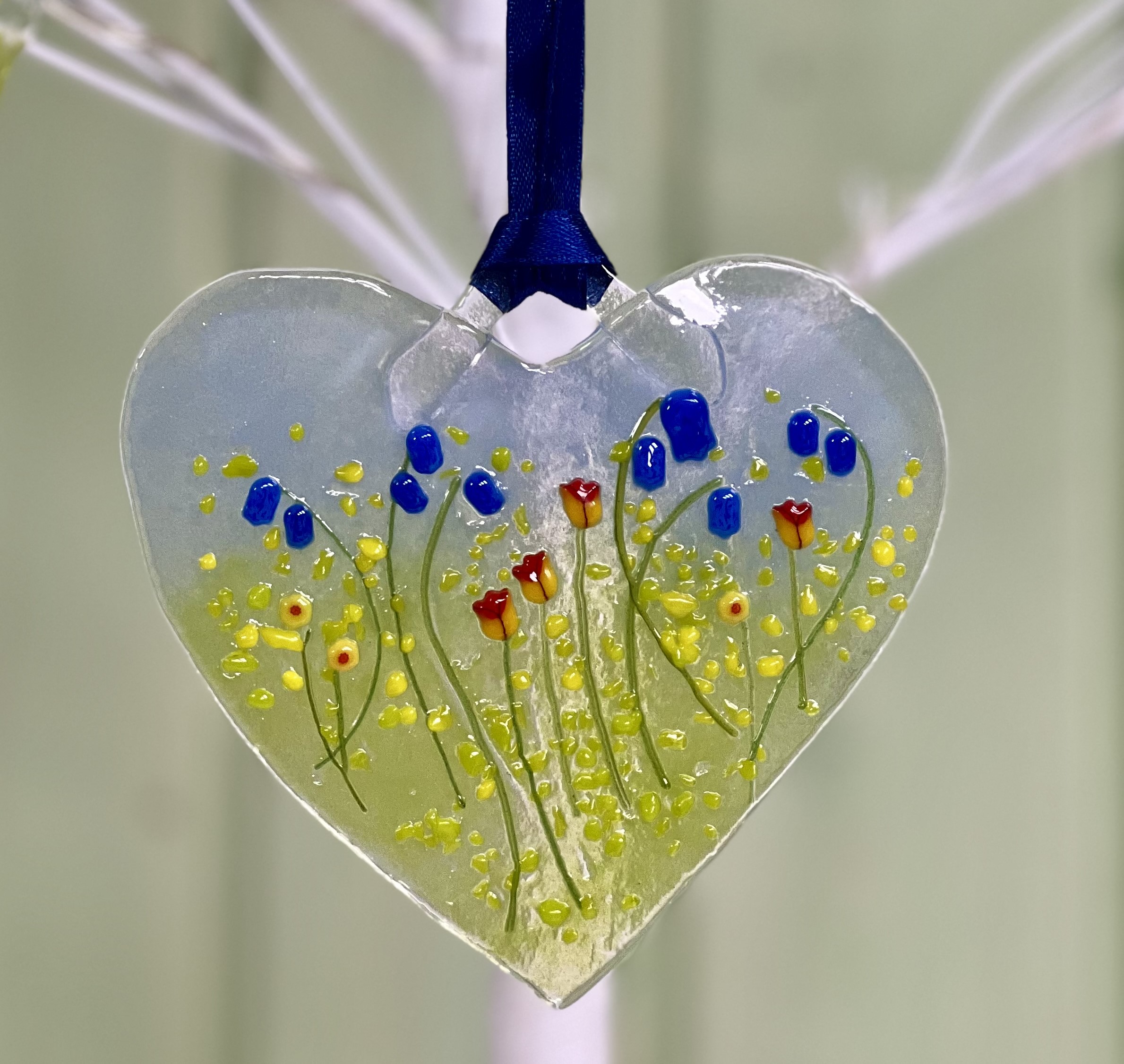 Handmade Fused Glass Hanging Hearts
