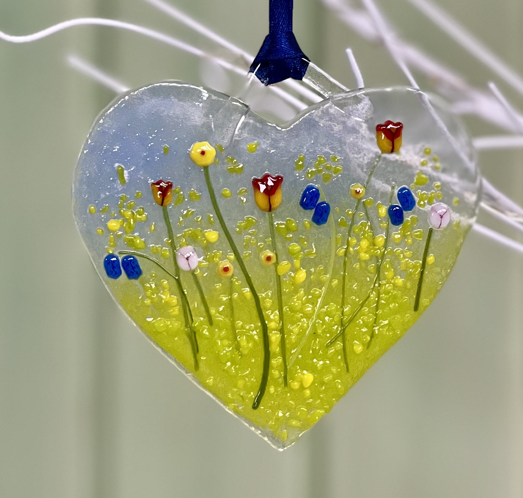 Handmade Fused Glass Hanging Hearts