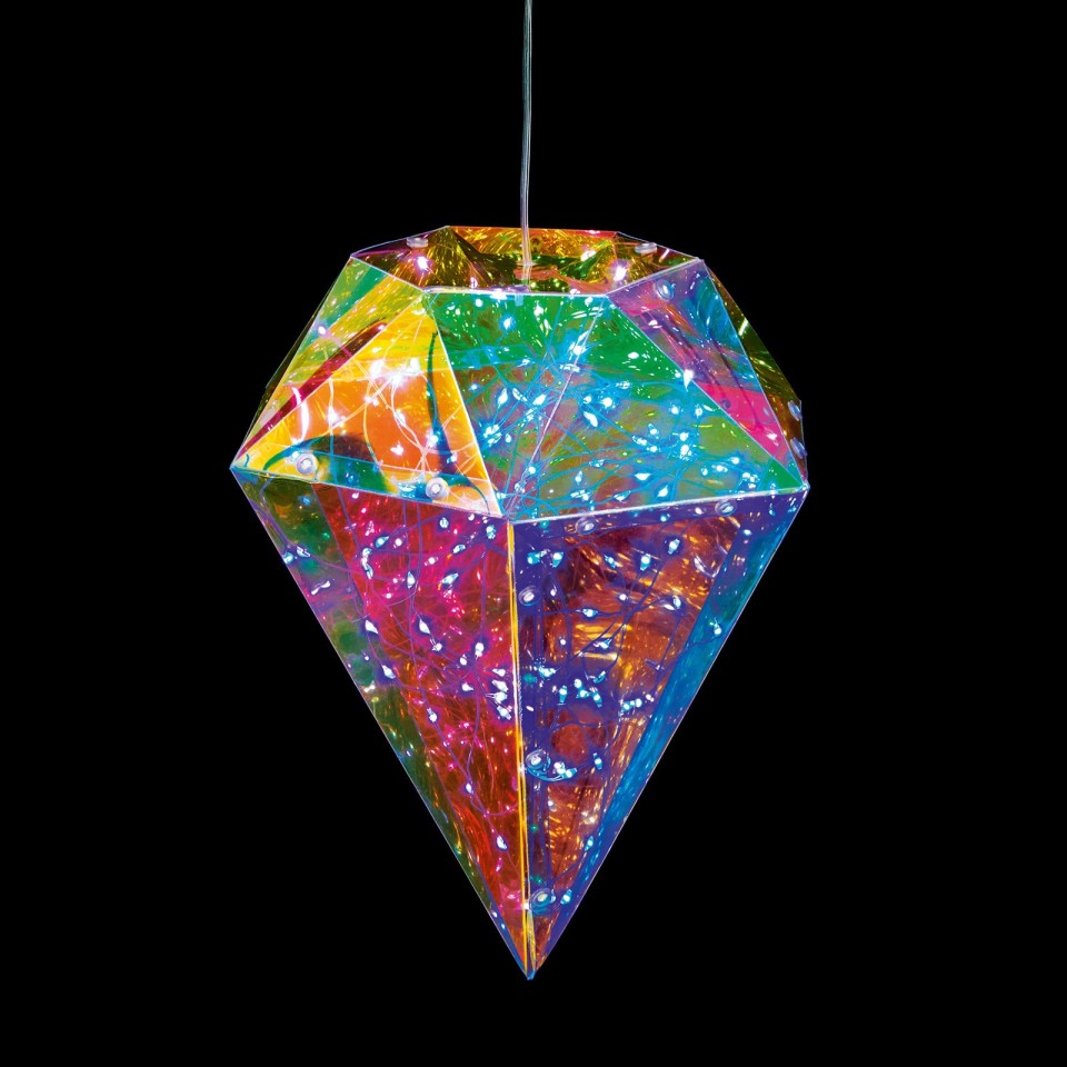 An Iridescent Hanging Diamond White LED Lights. Create A Visual Masterpiece In Your Home By Adding This Hanging Diamond To Your Festive Decor!