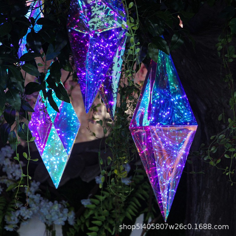 An Iridescent Hanging Diamond White LED Lights. Create A Visual Masterpiece In Your Home By Adding This Hanging Diamond To Your Festive Decor!
