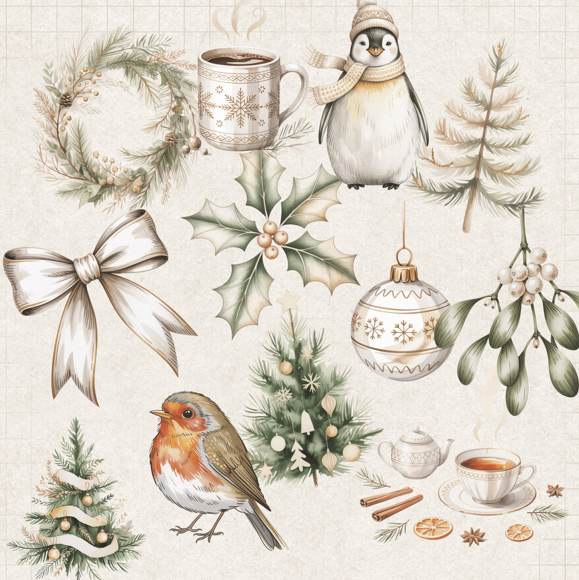 Nordic Christmas Clipart Bundle – 45 High-Resolution Transparent PNGs (Commercial Use)