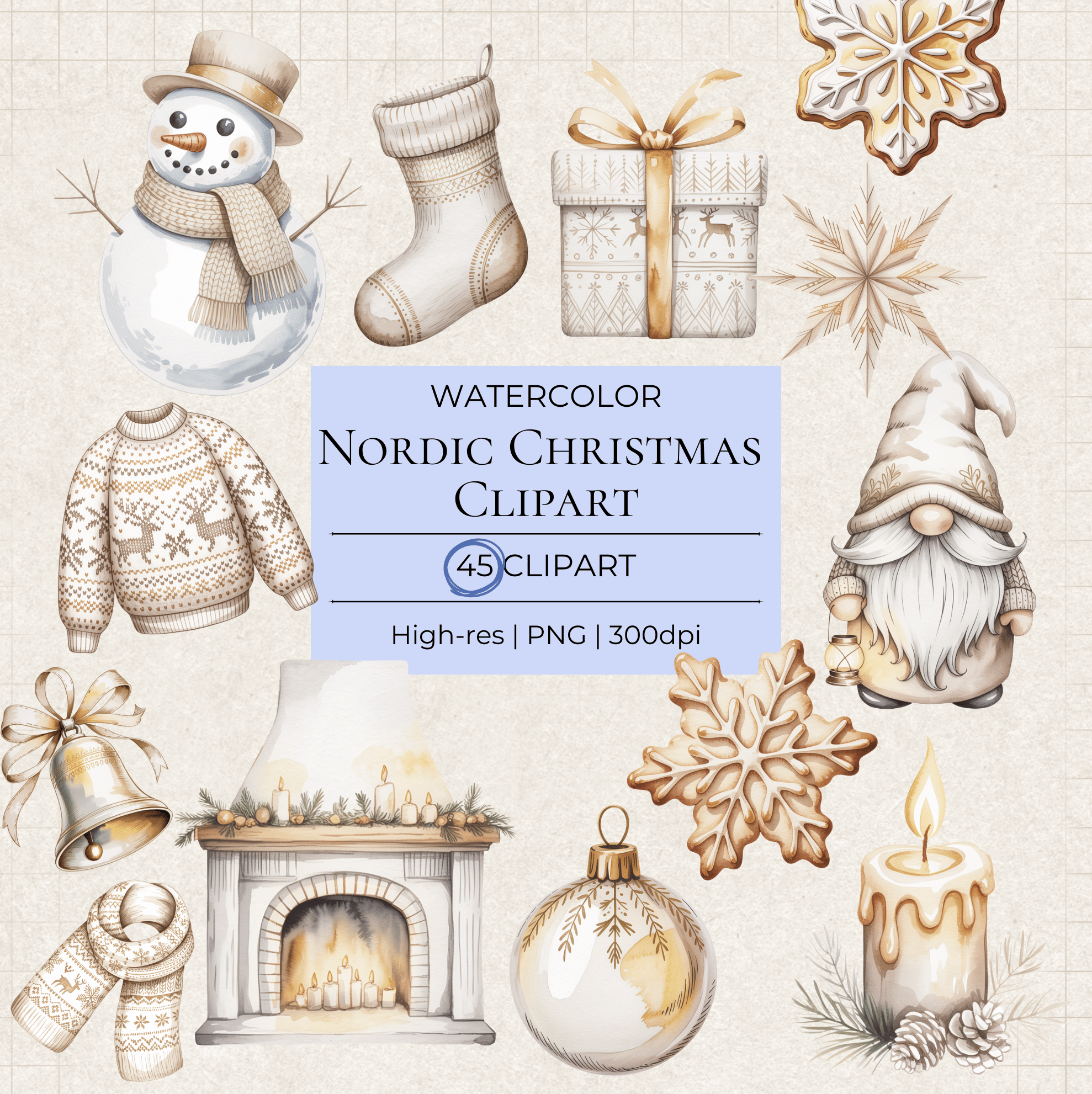 Nordic Christmas Clipart Bundle – 45 High-Resolution Transparent PNGs (Commercial Use)