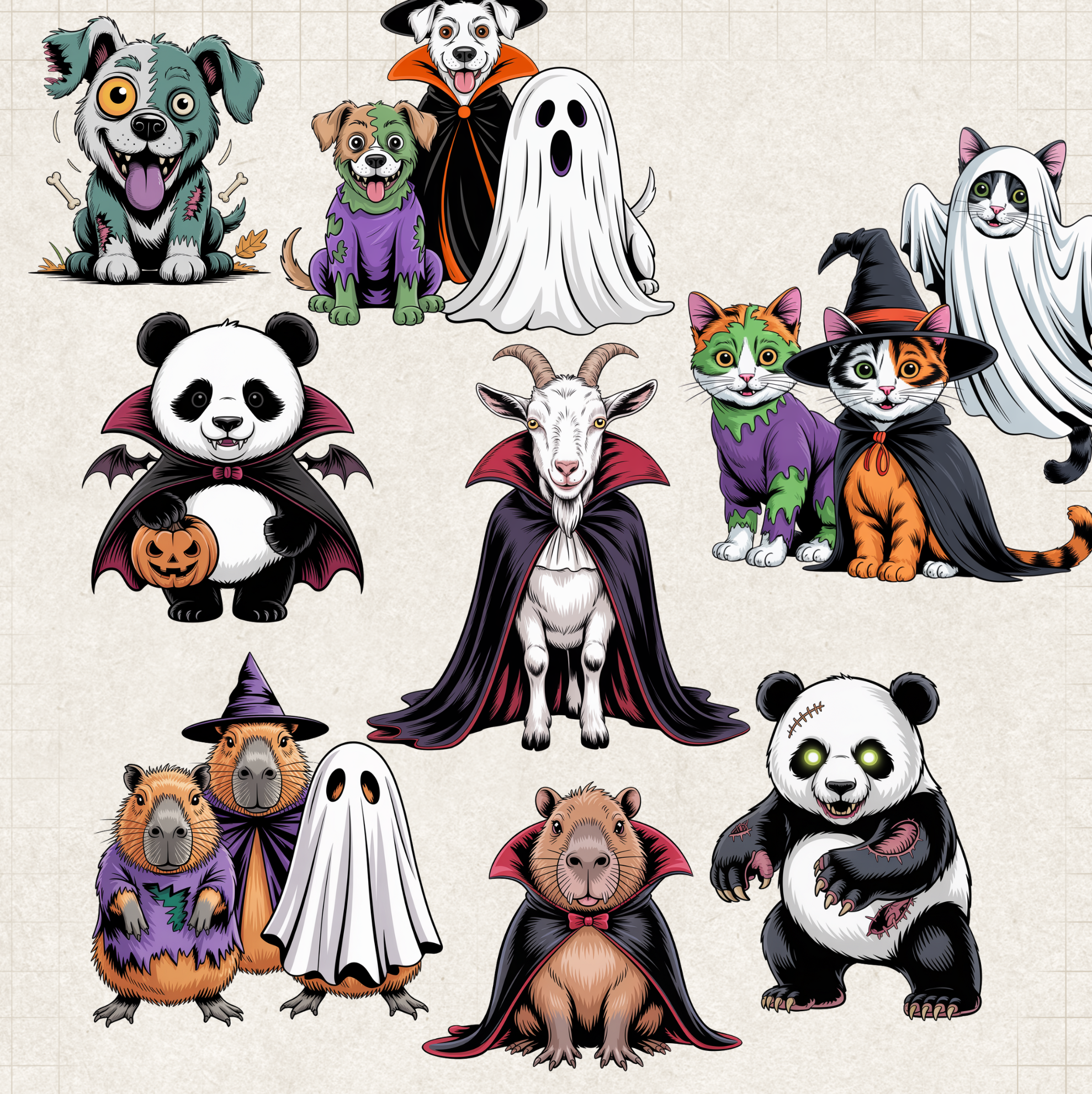 Halloween Animal Clipart Bundle – 30 High-Resolution Transparent PNGs (Commercial Use)