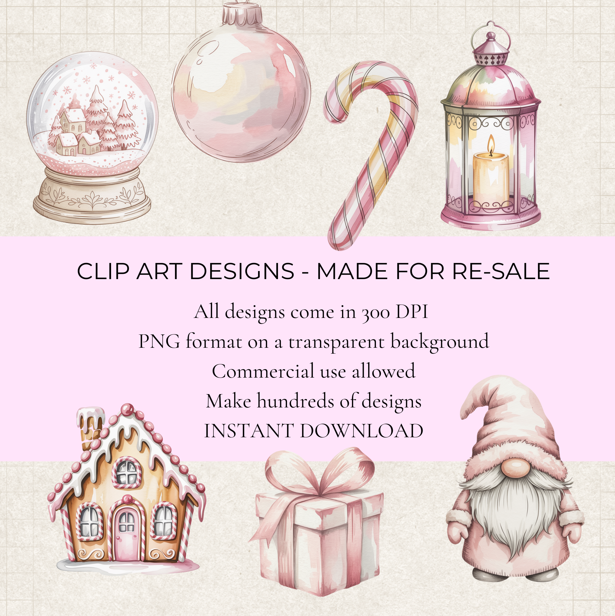 Pink Pastel Christmas Clipart Bundle – 45 High-Resolution Transparent PNGs (Commercial Use)