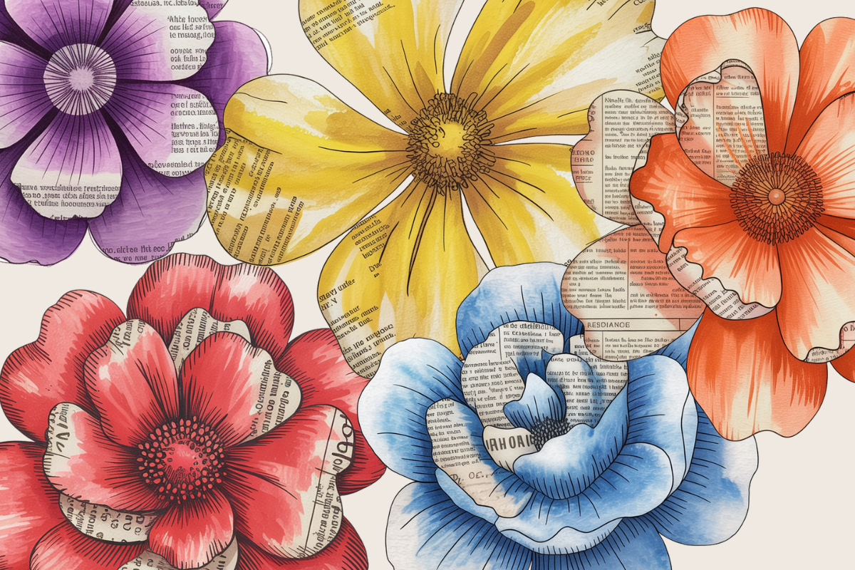 Mixed Media Newspaper Flowers – 20 Clip Art PNGs