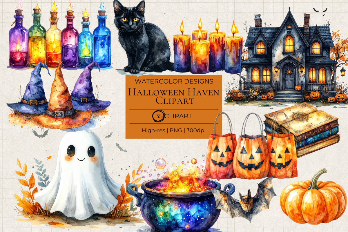 Watercolor Halloween – 35 Clip Art PNGs