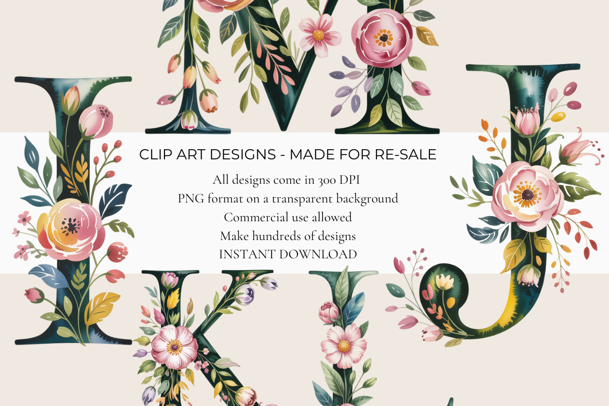 Wildflower Alphabet – 26 Clip Art PNGs (A–Z)