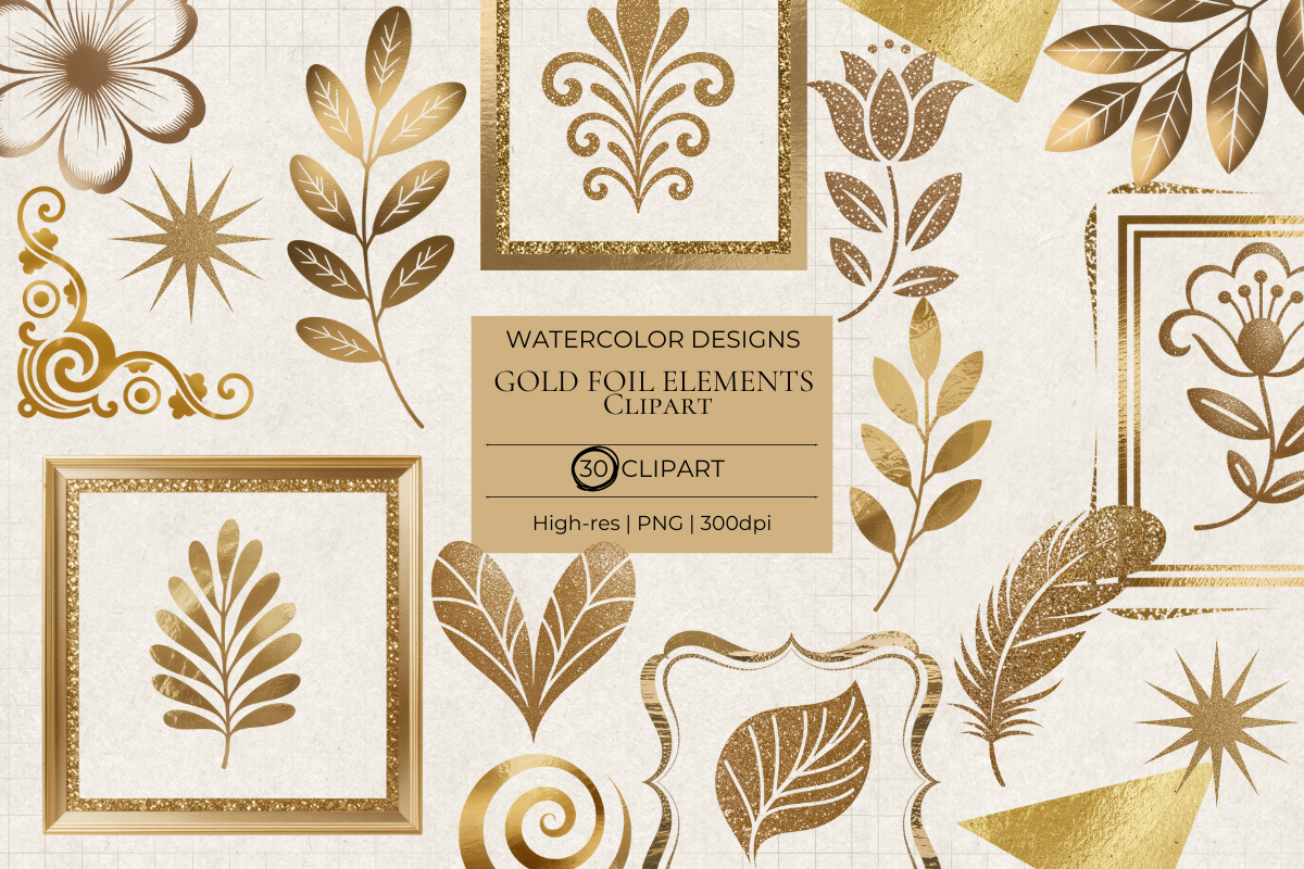 Gold Foil Elements – 30 Clip Art PNGs