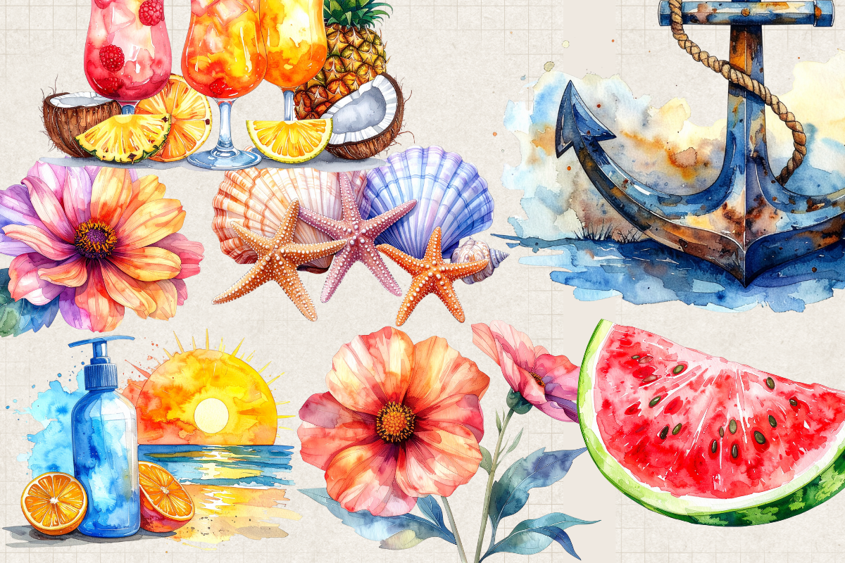 Summer Holiday – 25 Watercolor Clip Art PNGs