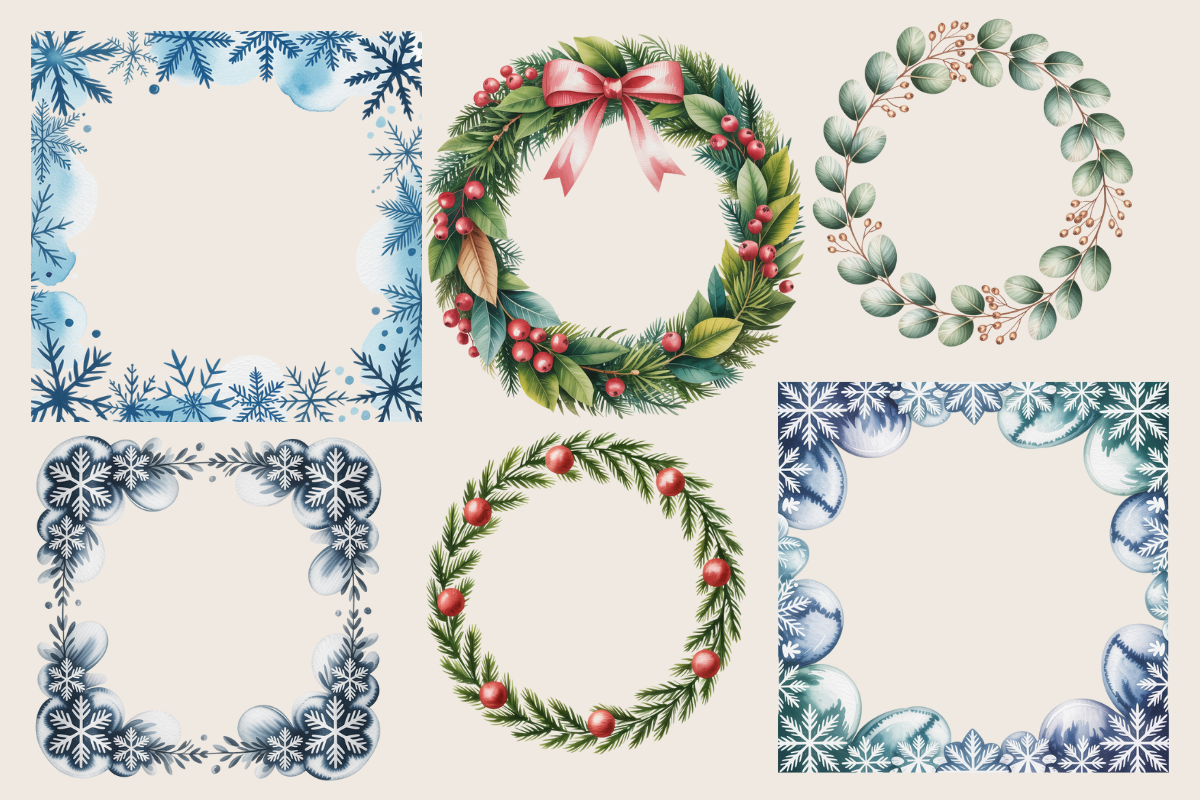 Christmas Frames Clipart Bundle – 45 Festive PNG Frames