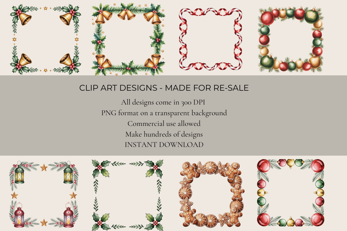 Christmas Frames Clipart Bundle – 45 Festive PNG Frames