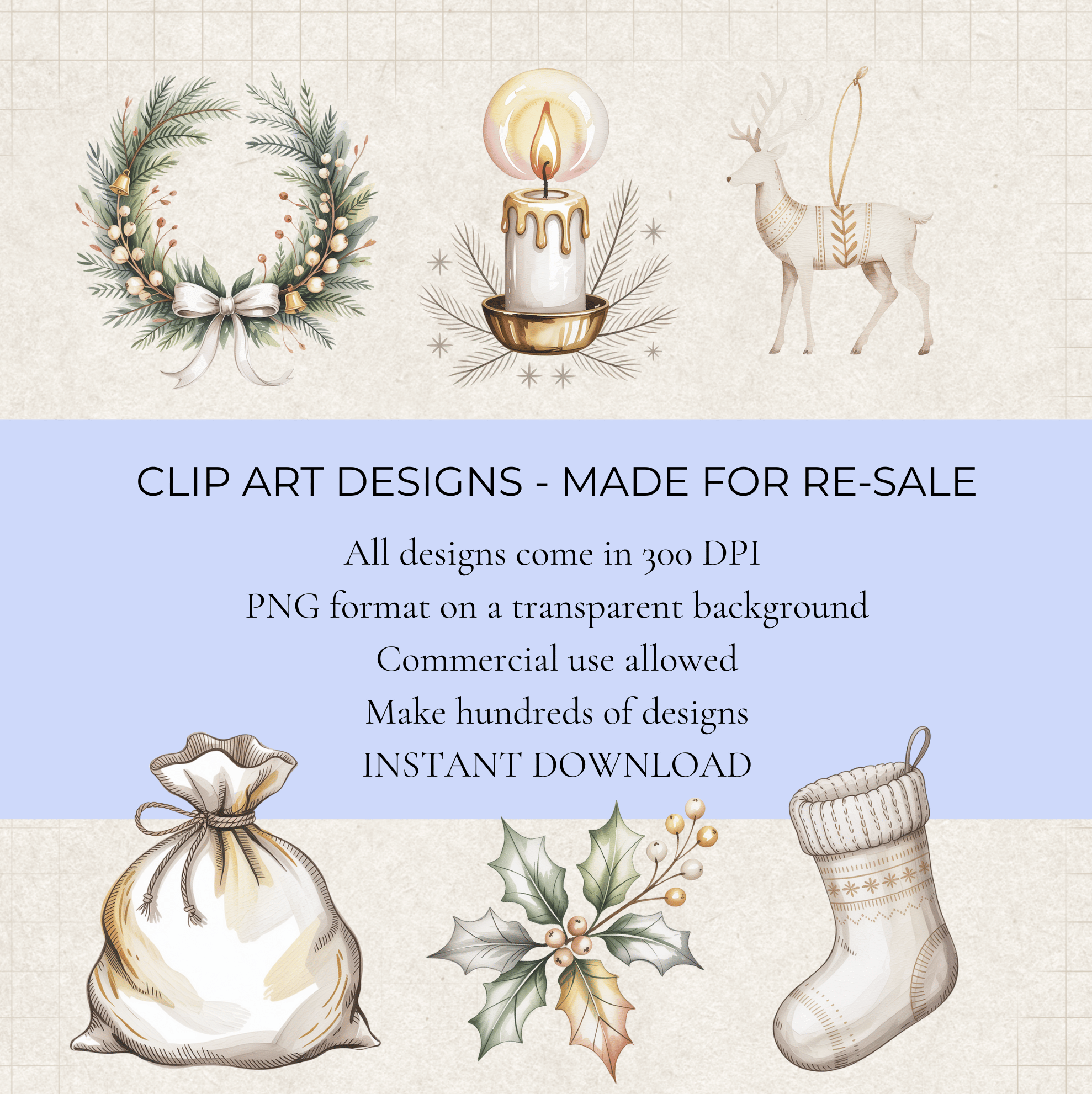 Nordic Christmas Clipart Bundle – 45 High-Resolution Transparent PNGs (Commercial Use)