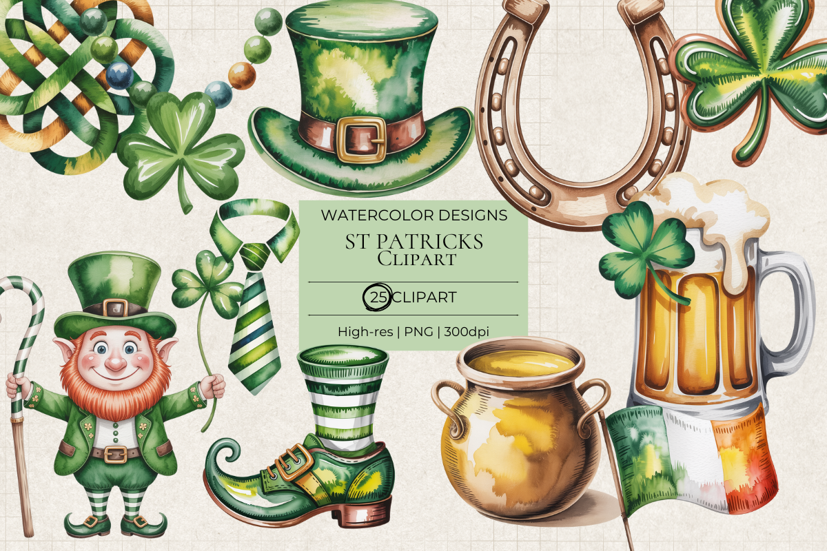 St Patrick’s Day – 25 Watercolor Clip Art PNGs