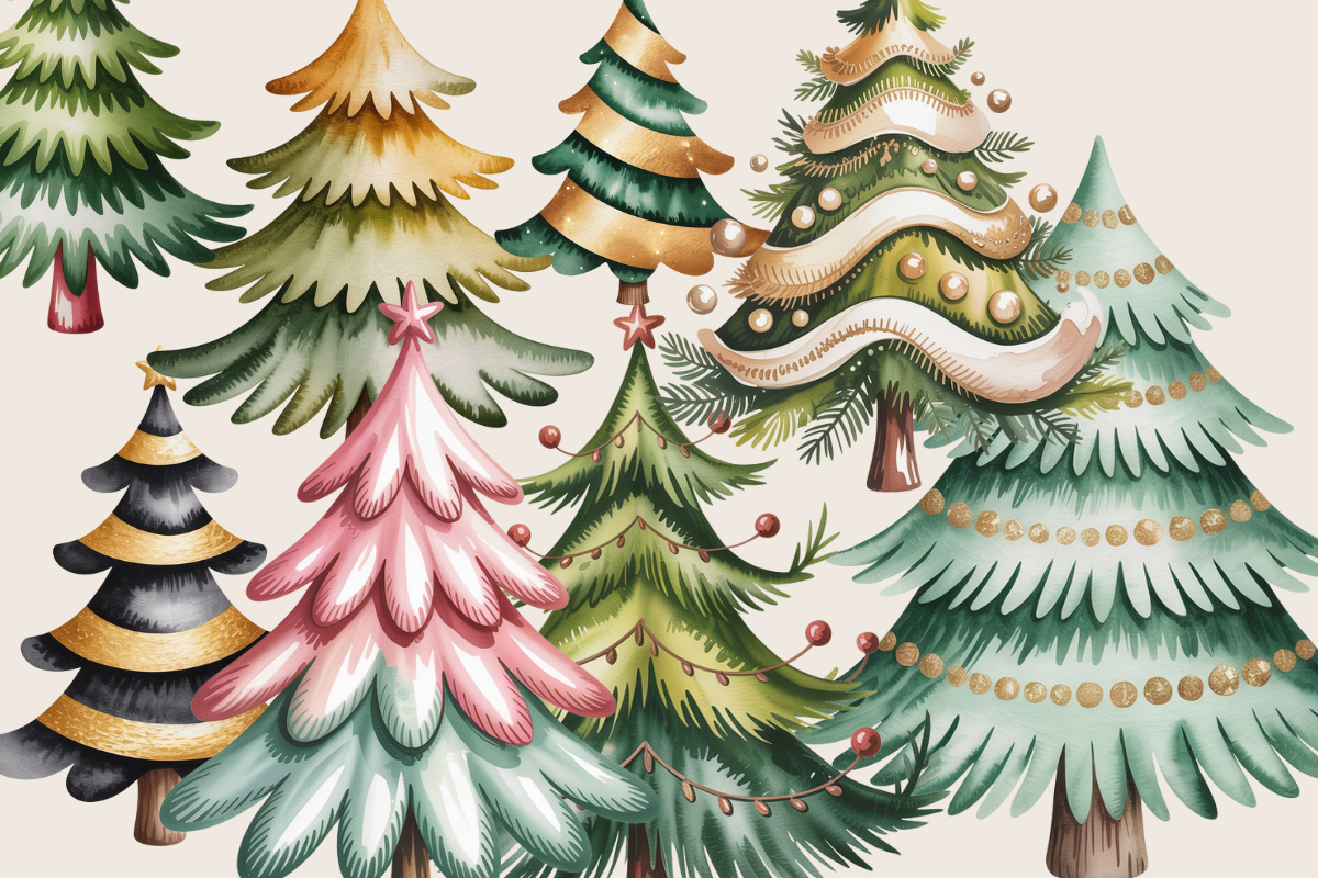Watercolor Christmas Trees – 35 Clip Art PNGs