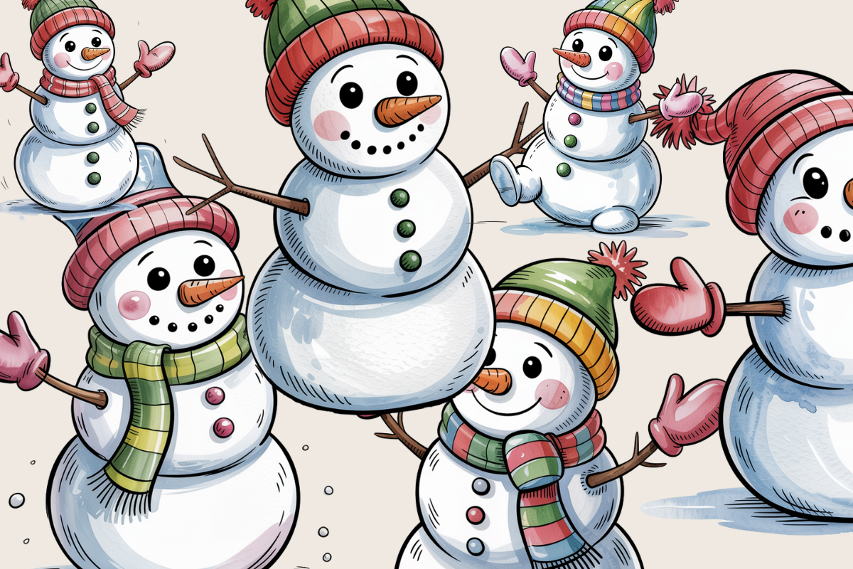 Whimsical Watercolor Snowmen – 50 Clip Art PNGs