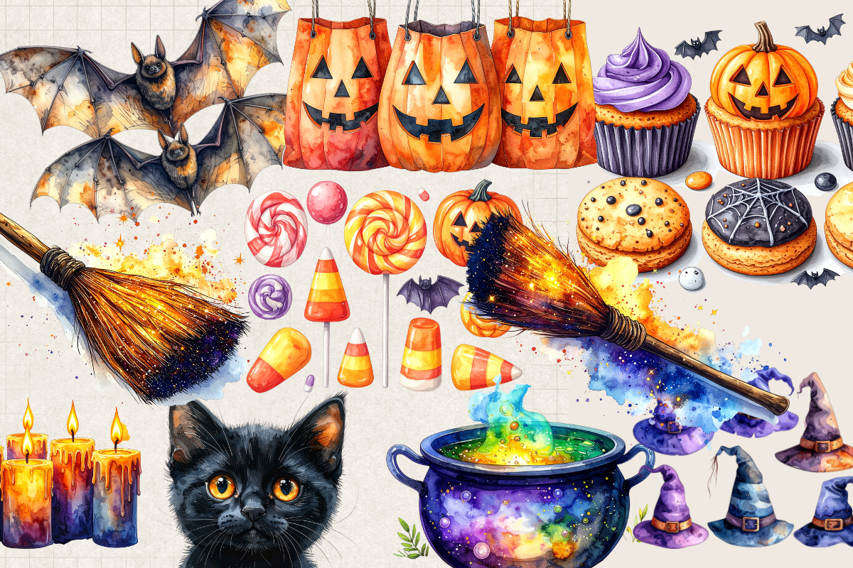 Watercolor Halloween – 35 Clip Art PNGs