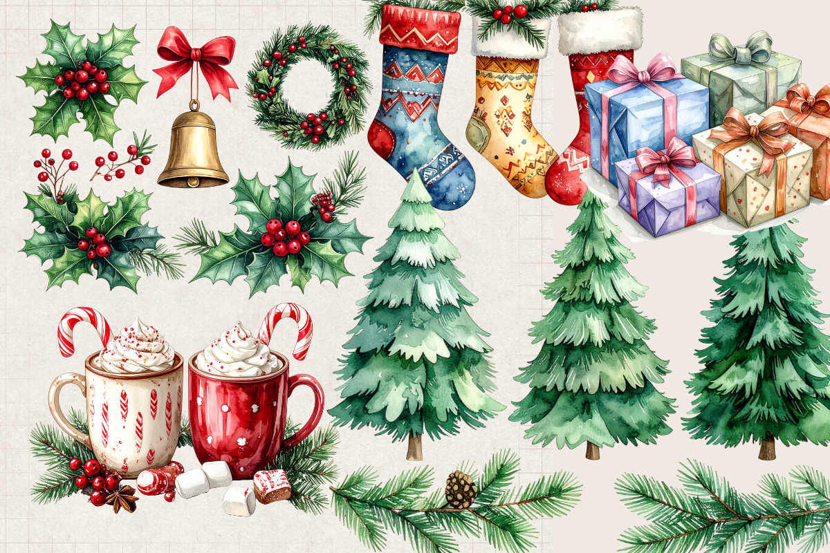 Festive Season – 30 Watercolor Christmas Clip Art PNGs