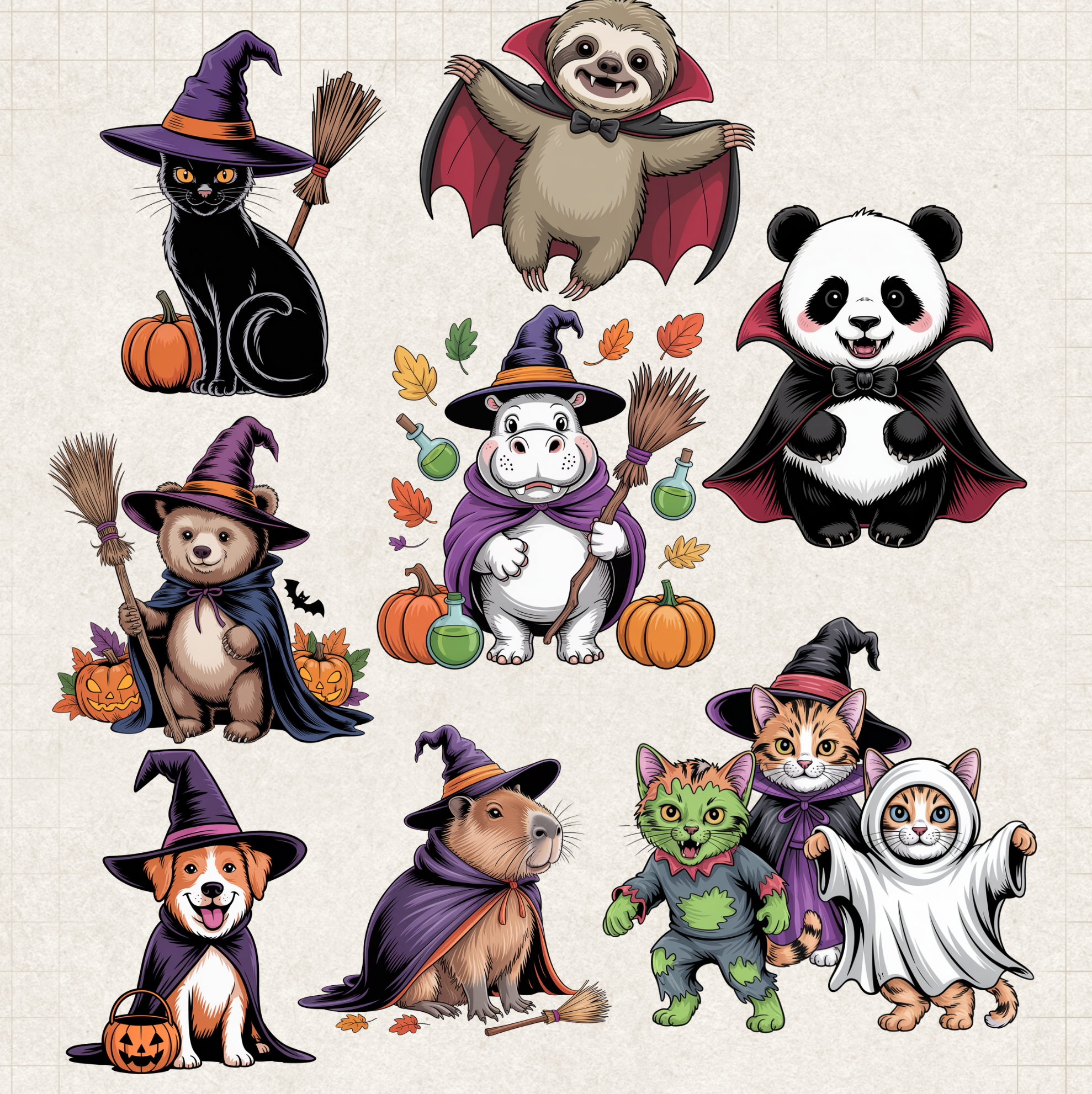Halloween Animal Clipart Bundle – 30 High-Resolution Transparent PNGs (Commercial Use)