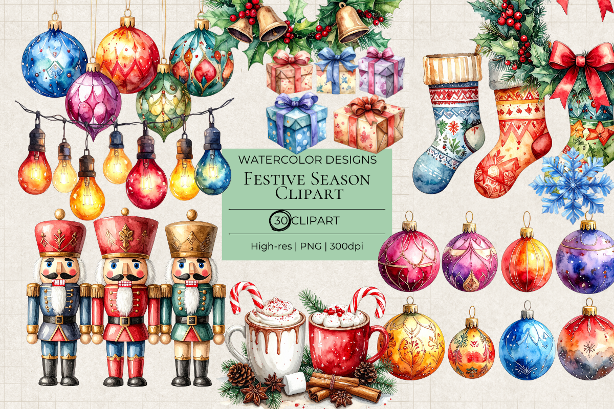 Festive Season – 30 Watercolor Christmas Clip Art PNGs
