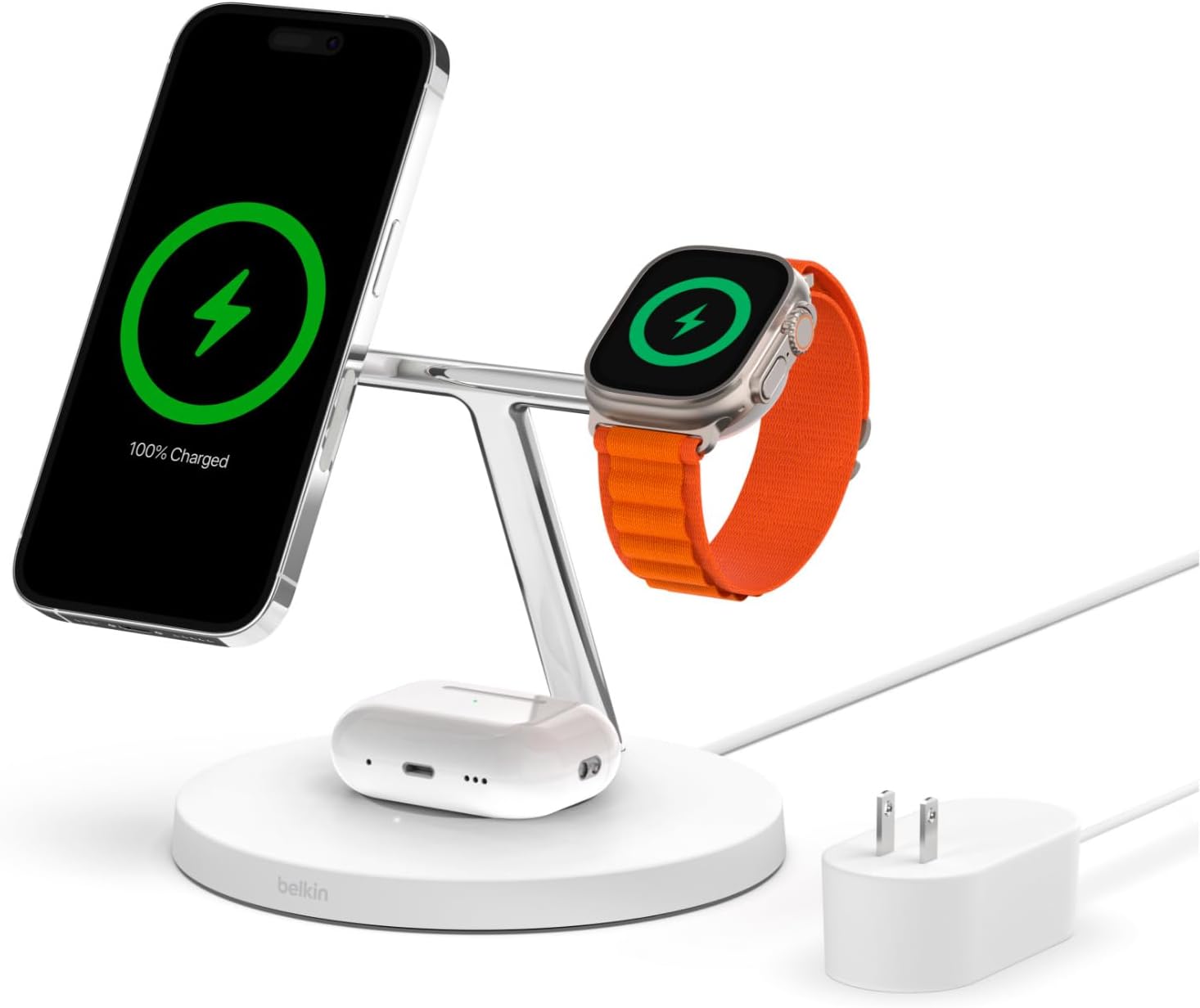Belkin MagSafe 3-in-1 Wireless Charger Stand - Fast Charging for iPhone 15, 14, 13 Series & Apple Watch - Magnetic Charging Station for Multiple Apple Devices