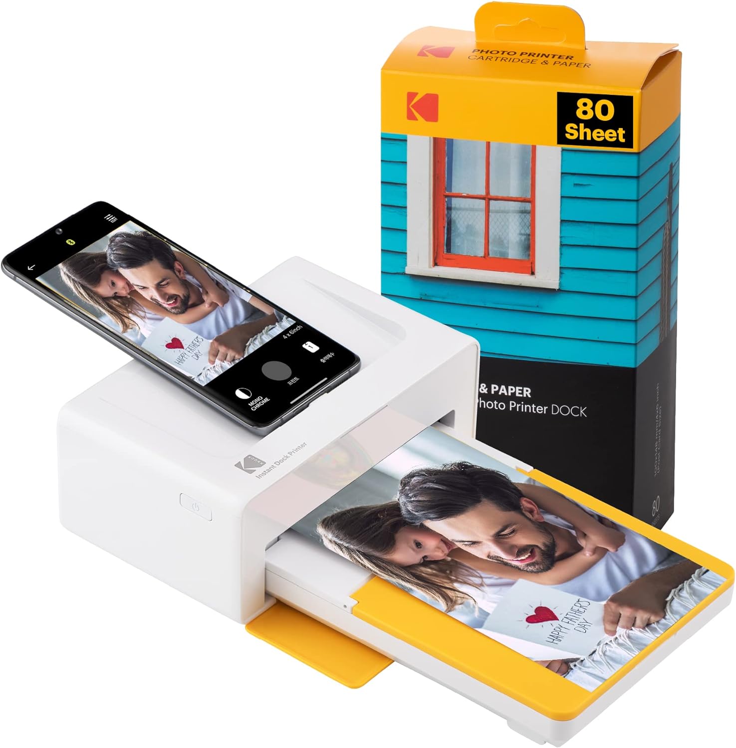 KODAK Dock Plus 4PASS Instant Photo Printer (4x6 inches) + 90 Sheets Bundle (10 Initial Sheets + 80 Sheet Pack)
